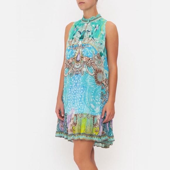 Camilla 2-Button Floral Print Sleeveless Dress - Turquoise Crystals Size XS - Picture 3 of 10